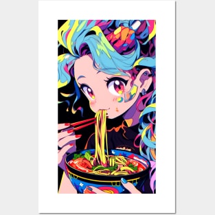 Cute Anime Girl |  Ramen Noodles | Hentaii Chibi Kawaii Design Posters and Art